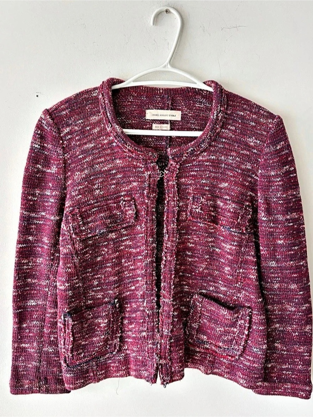 Isabel Marant Étoile Ariana Tweed Knit Jacket Bouclé Jacket in Red & Gray